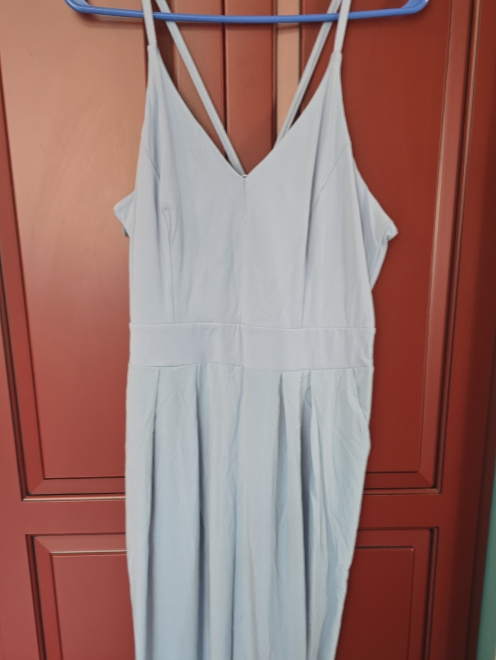 HALARA Light Blue Strapless-Look Spaghetti Strap Dress